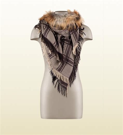 gucci scarf dress|Gucci scarf with fur trim.